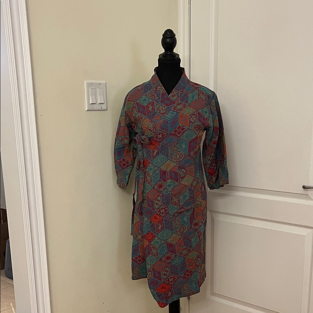 100% Cotton Multicolor Geometric Kimono Robe - Picture 2 of 3